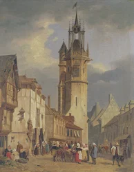 French Town Scene with a Bell Tower